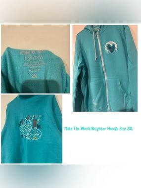 Teal Zip-Up Hoodie with Bright Graphic